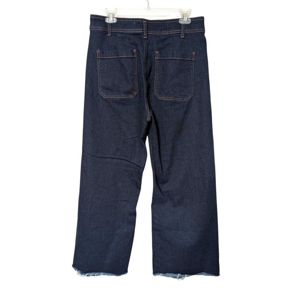 Zara Women Blue High Rise Wide Leg Marine Straight Jeans Raw Hem Size 12 Indigo - Picture 3 of 10